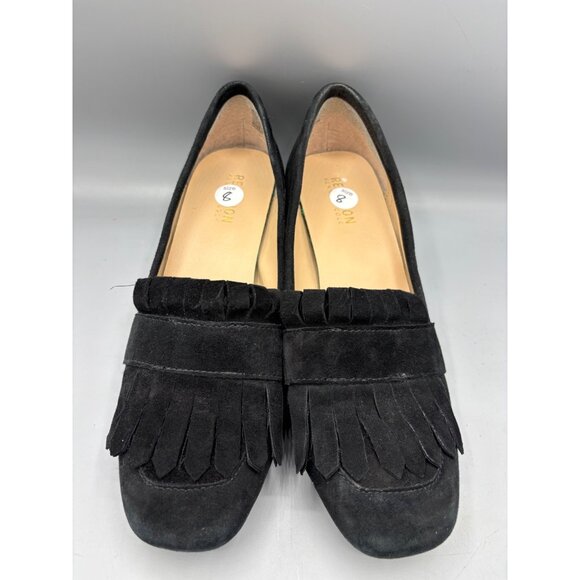 Reaction Kenneth Cole Shoes Womens 8 Black Suede Loafers Fringe Block Heel - Picture 2 of 8